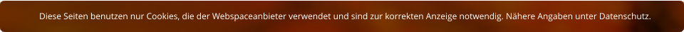 Diese Seiten benutzen nur Cookies, die der Webspaceanbieter verwendet und sind zur korrekten Anzeige notwendig. Nähere Angaben unter Datenschutz.